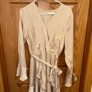 Altar'd State Shimmering Beige Long Sleeve Dress